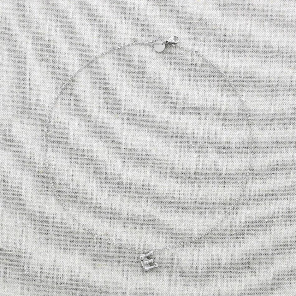 STEEL SHORT NECKLACE E BAMBOO INITIAL