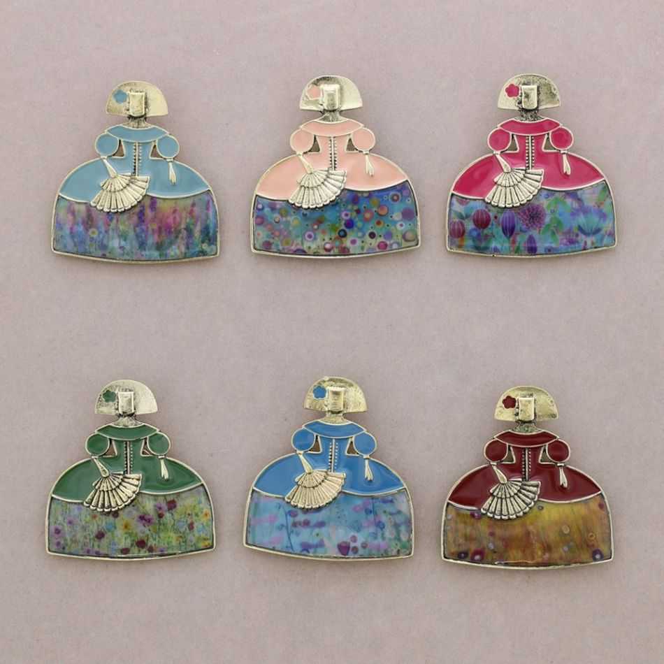 BROCHE MENINA ABANICO METAL ESMALTE