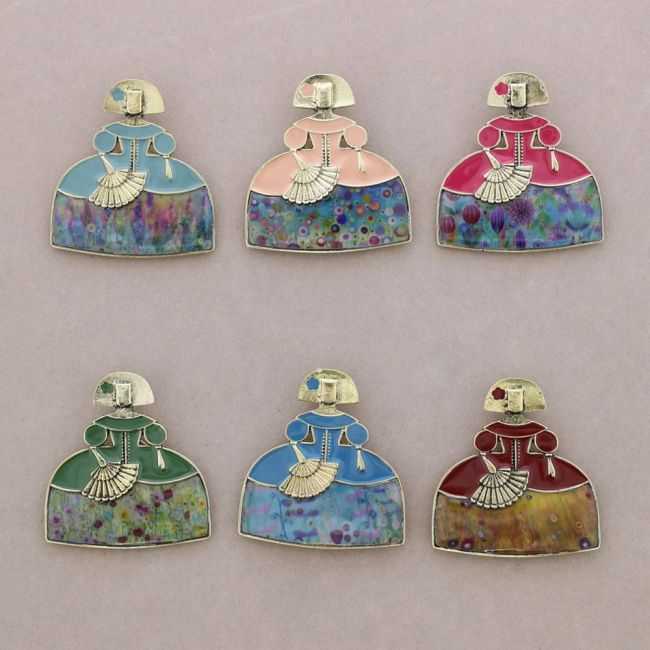 BROCHE MENINA ABANICO METAL ESMALTE