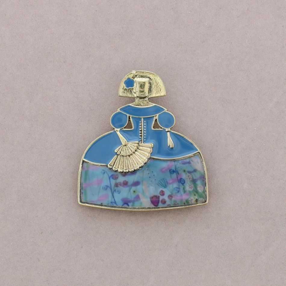 BROCHE MENINA ABANICO METAL ESMALTE