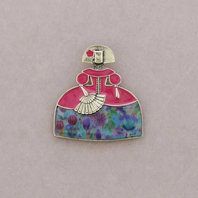 BROCHE MENINA ABANICO METAL ESMALTE
