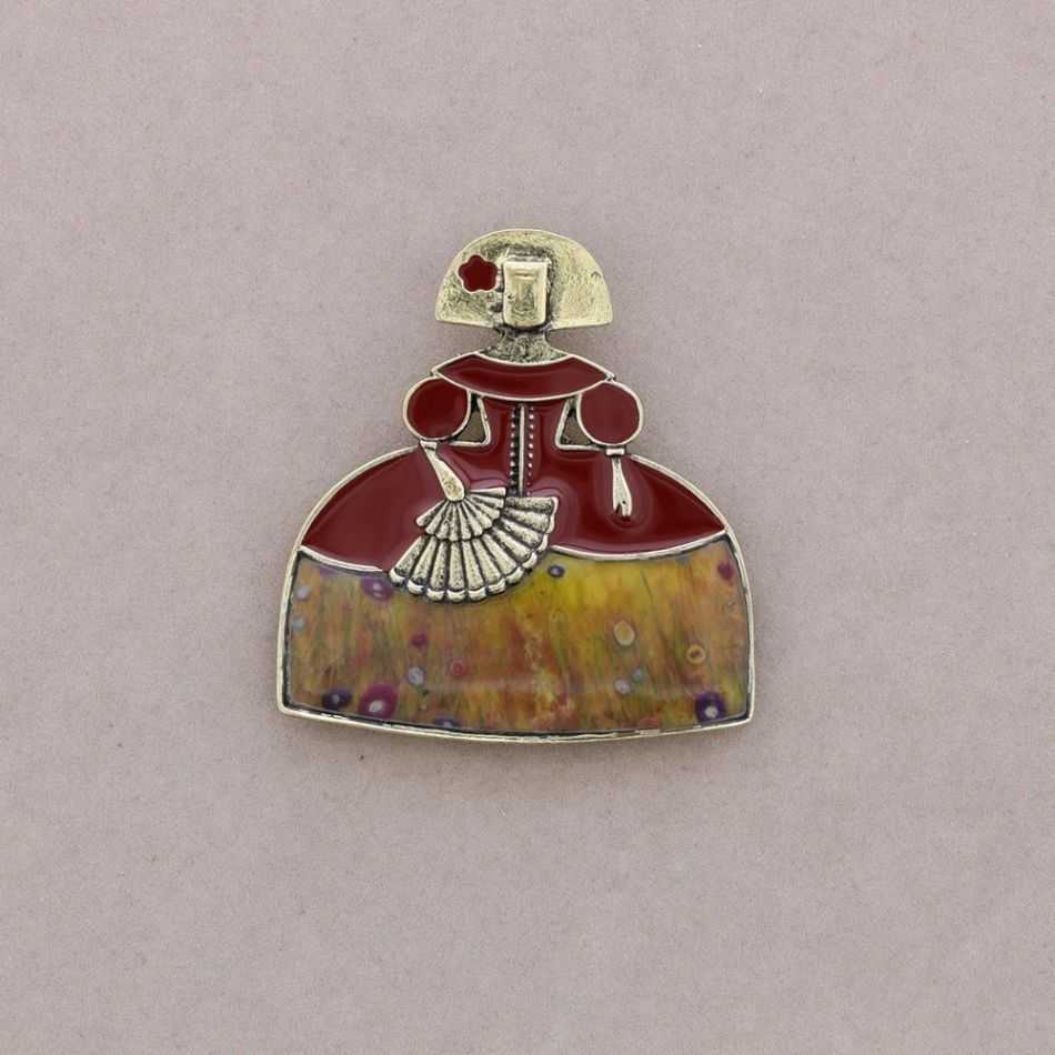BROCHE MENINA ABANICO METAL ESMALTE