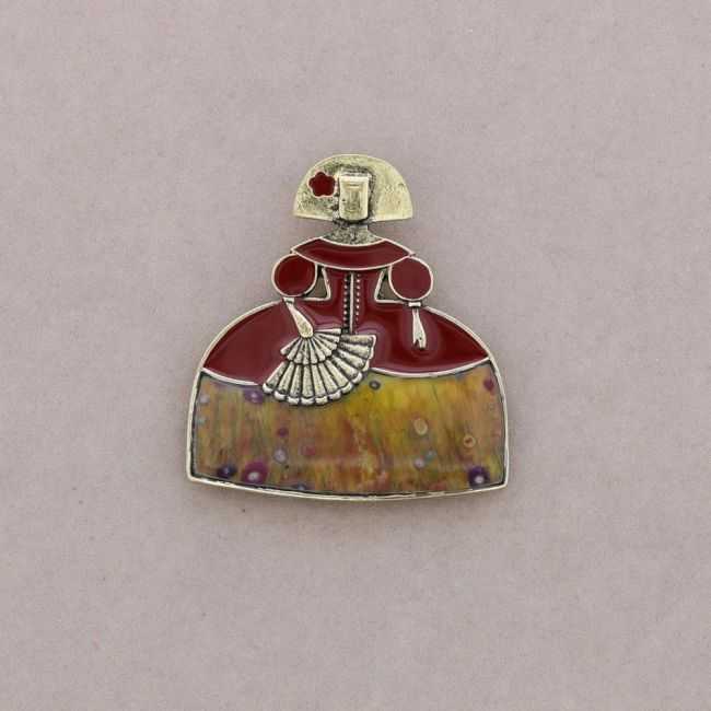 BROCHE MENINA ABANICO METAL ESMALTE