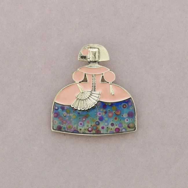 BROCHE MENINA ABANICO METAL ESMALTE