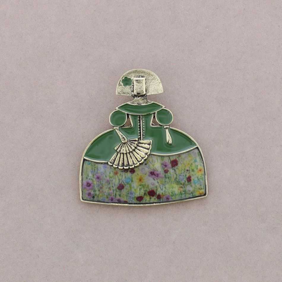 BROCHE MENINA ABANICO METAL ESMALTE
