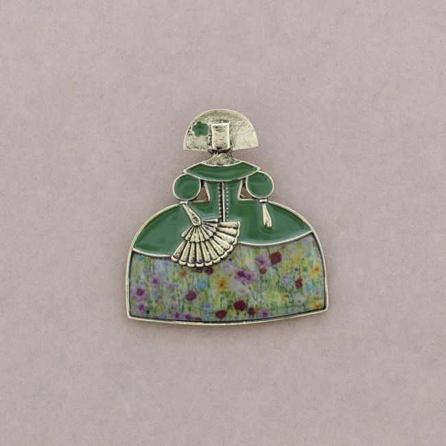 BROCHE MENINA ABANICO METAL ESMALTE