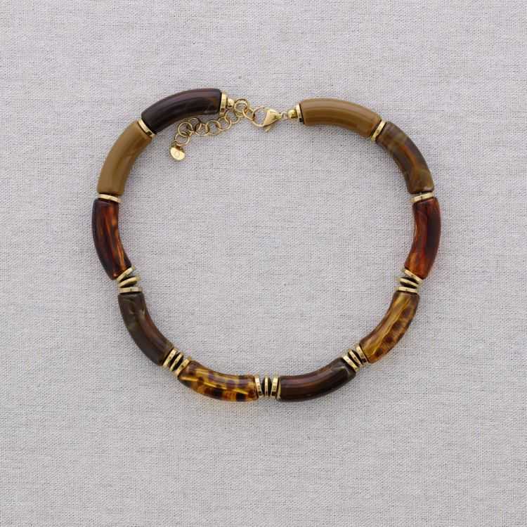 STEEL SHORT NECKLACE WITH RESIN TUBES