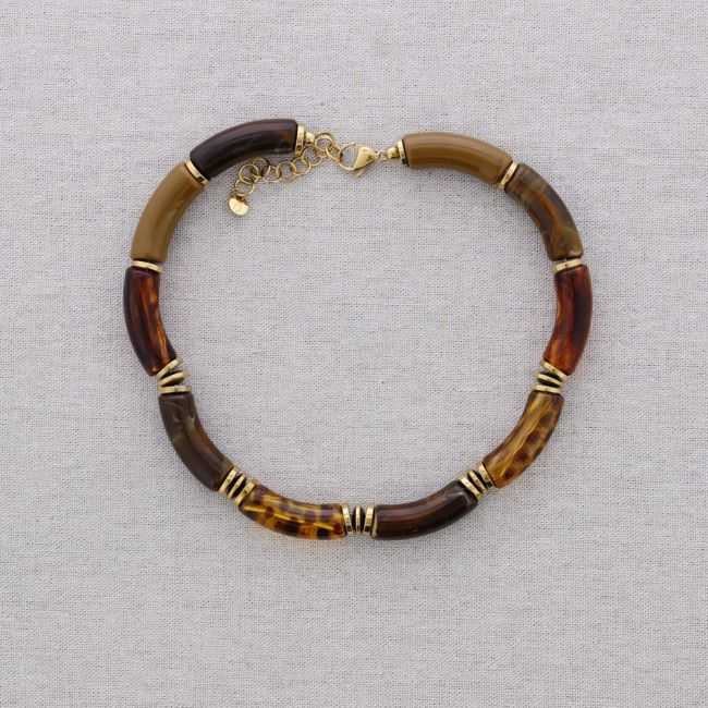 STEEL SHORT NECKLACE WITH RESIN TUBES