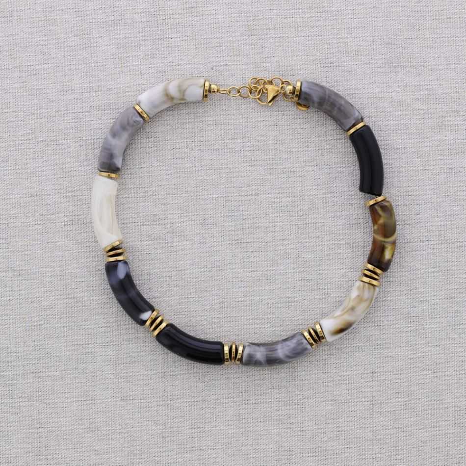 STEEL SHORT NECKLACE WITH RESIN TUBES