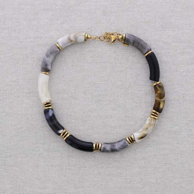 STEEL SHORT NECKLACE WITH RESIN TUBES