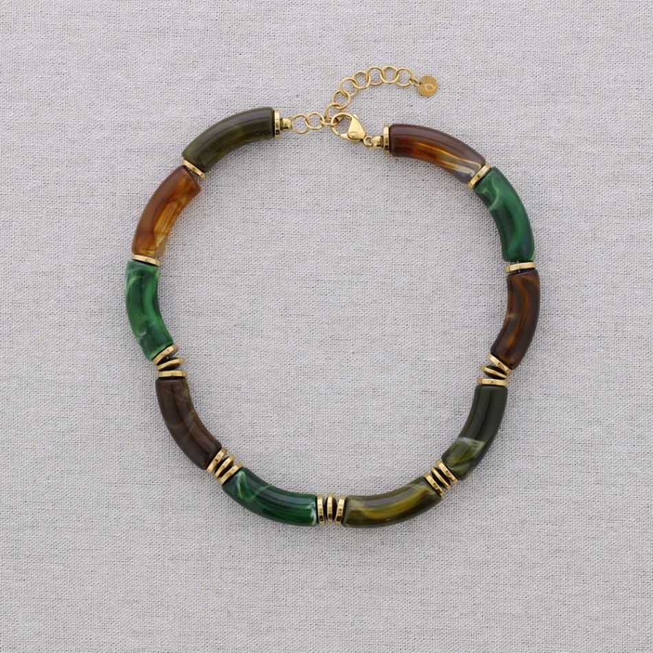 STEEL SHORT NECKLACE WITH RESIN TUBES