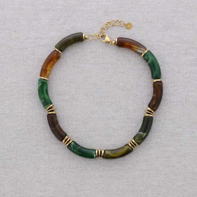 STEEL SHORT NECKLACE WITH RESIN TUBES