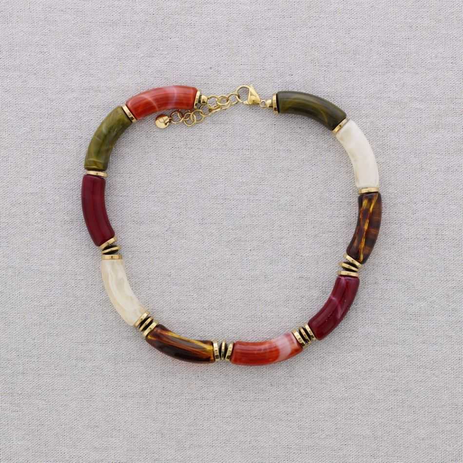 STEEL SHORT NECKLACE WITH RESIN TUBES