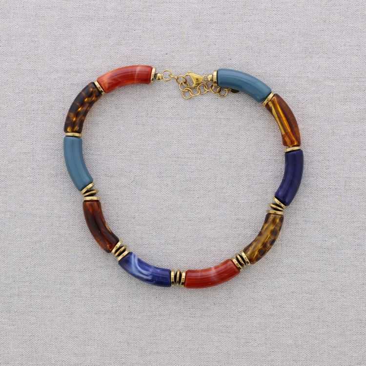 STEEL SHORT NECKLACE WITH RESIN TUBES 2