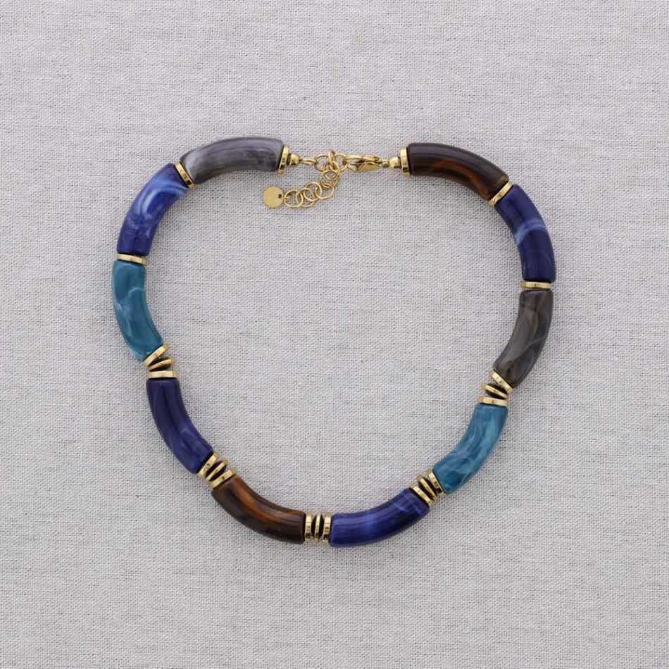 STEEL SHORT NECKLACE WITH RESIN TUBES