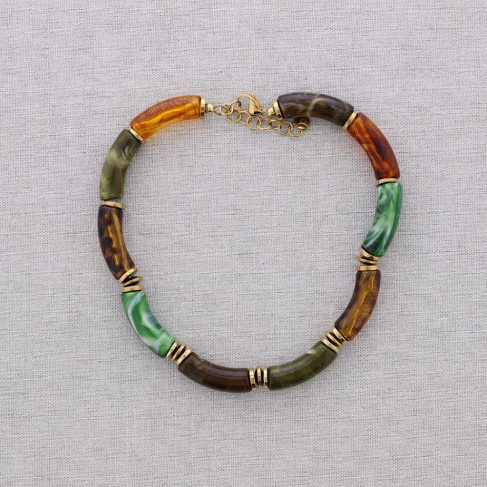 STEEL SHORT NECKLACE WITH RESIN TUBES