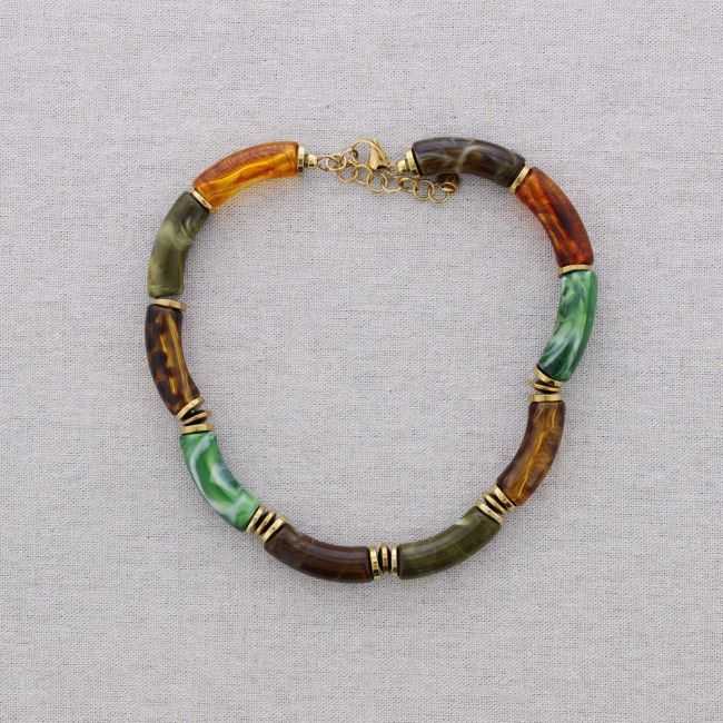 STEEL SHORT NECKLACE WITH RESIN TUBES