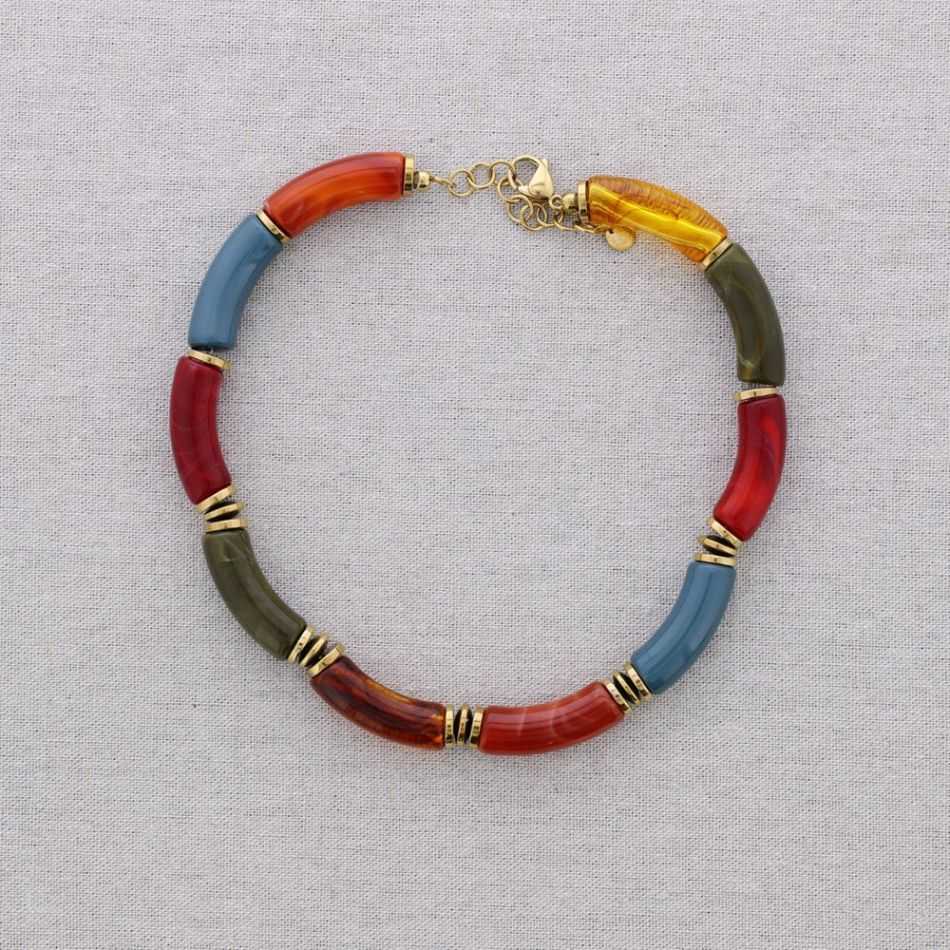 STEEL SHORT NECKLACE WITH RESIN TUBES