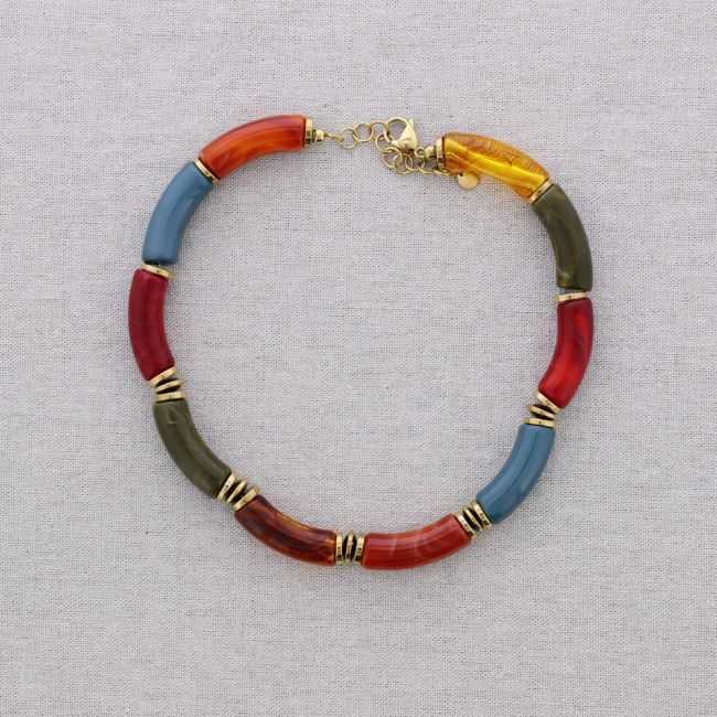 STEEL SHORT NECKLACE WITH RESIN TUBES