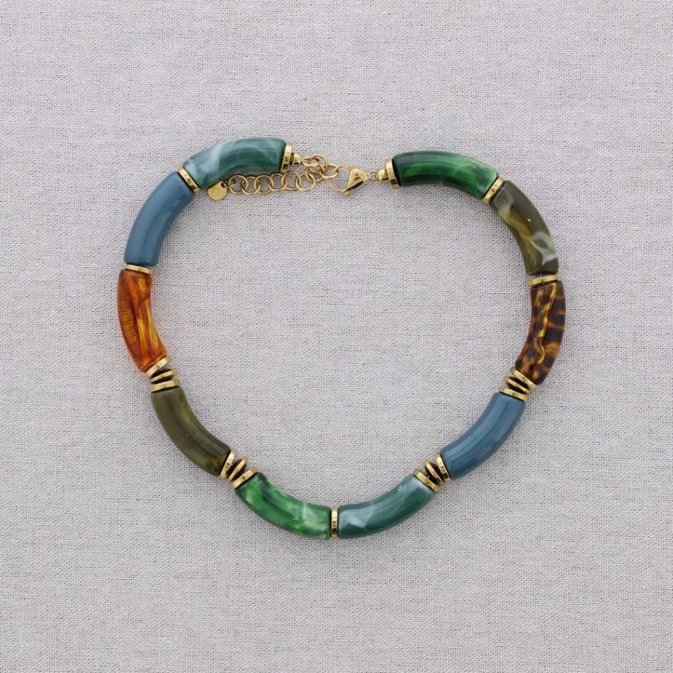 STEEL SHORT NECKLACE WITH RESIN TUBES