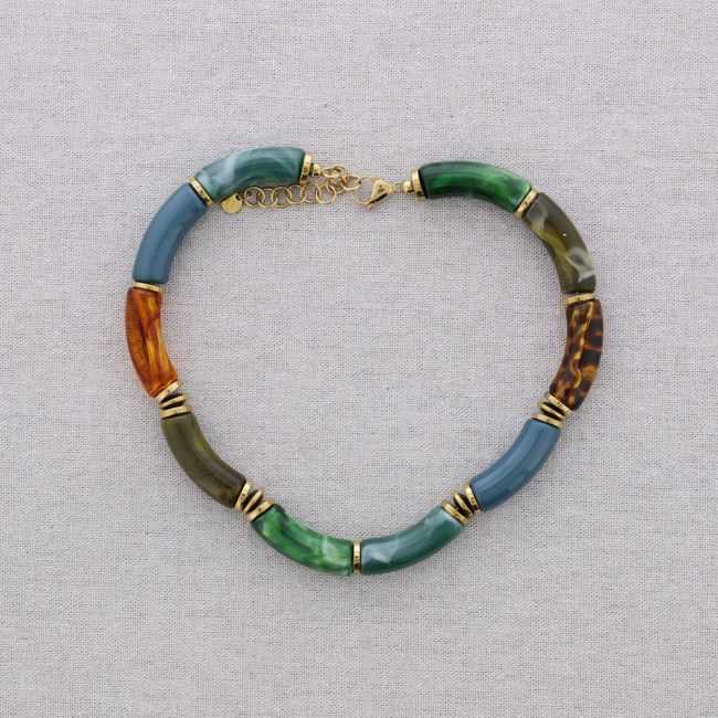 STEEL SHORT NECKLACE WITH RESIN TUBES