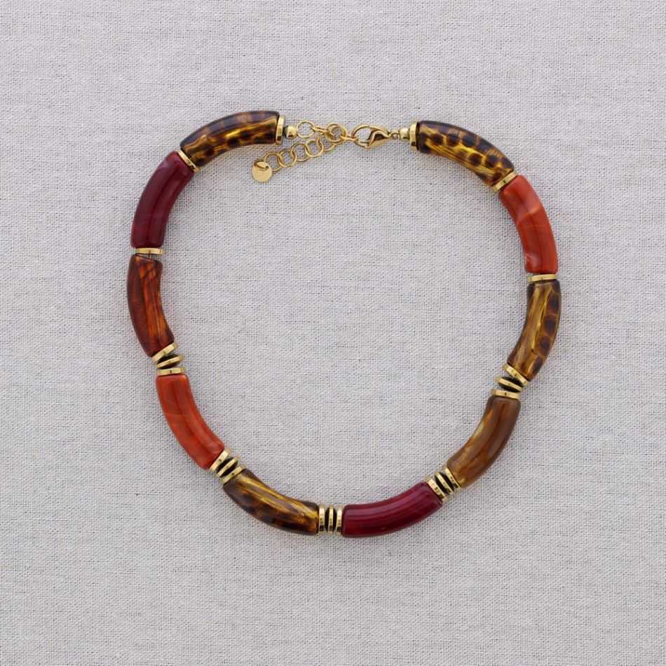STEEL SHORT NECKLACE WITH RESIN TUBES
