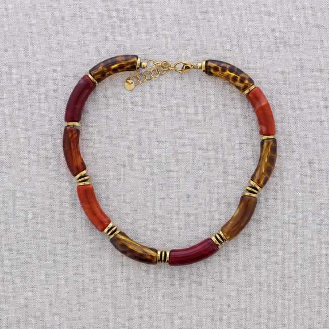 STEEL SHORT NECKLACE WITH RESIN TUBES