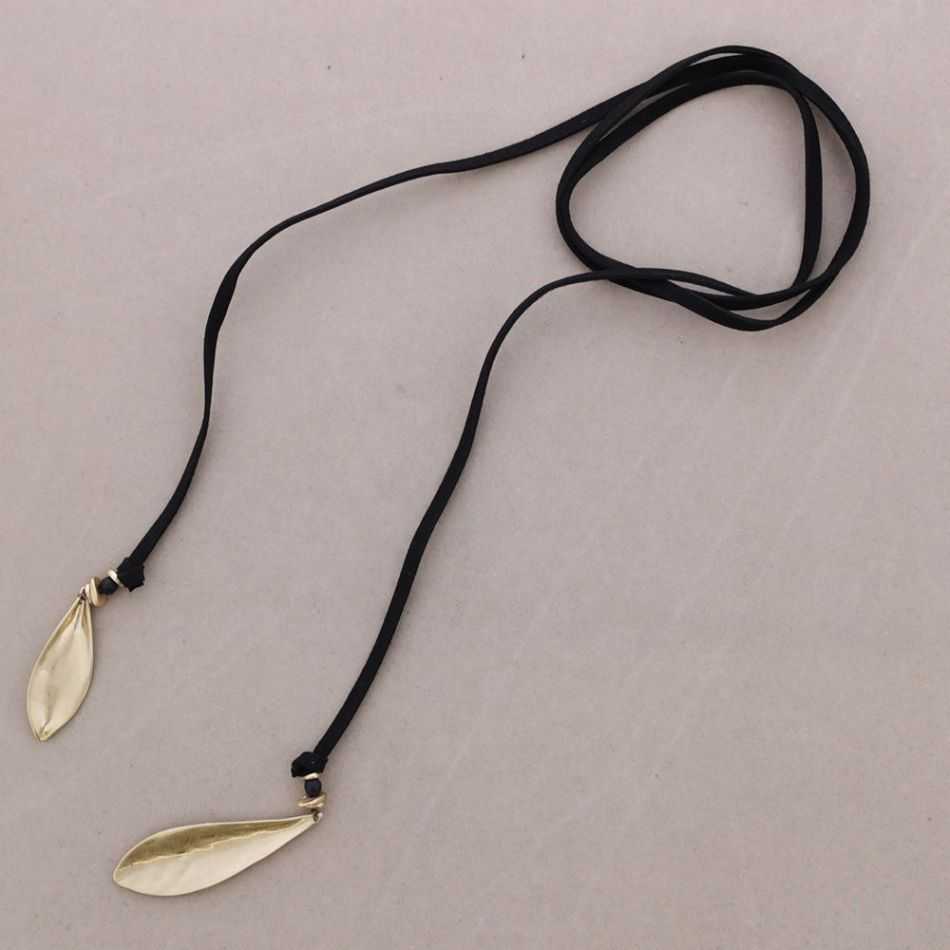 LONG OPEN LEAF METAL NECKLACE