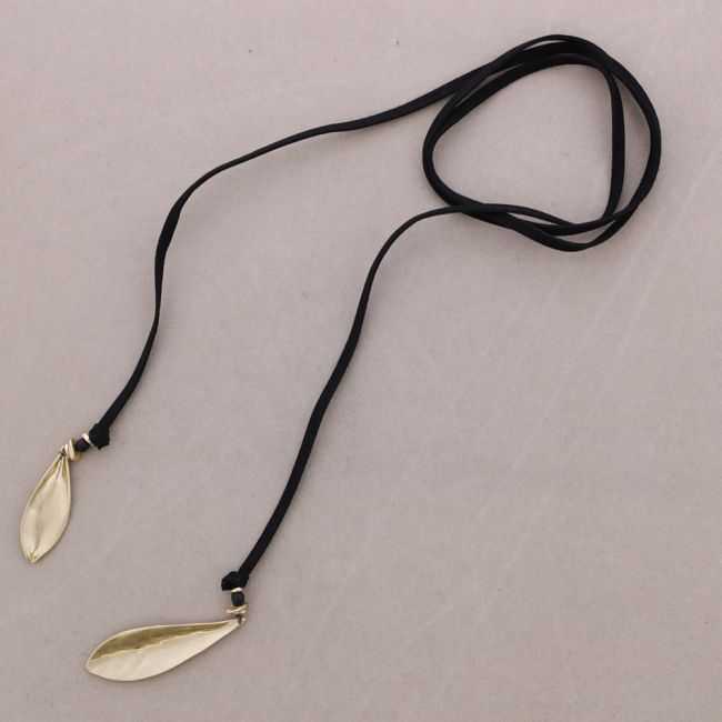 LONG OPEN LEAF METAL NECKLACE