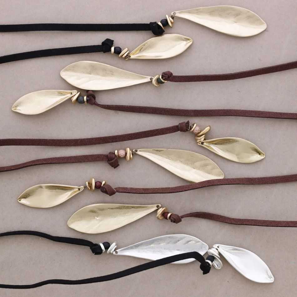 LONG OPEN LEAF METAL NECKLACE