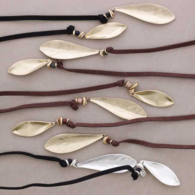 LONG OPEN LEAF METAL NECKLACE