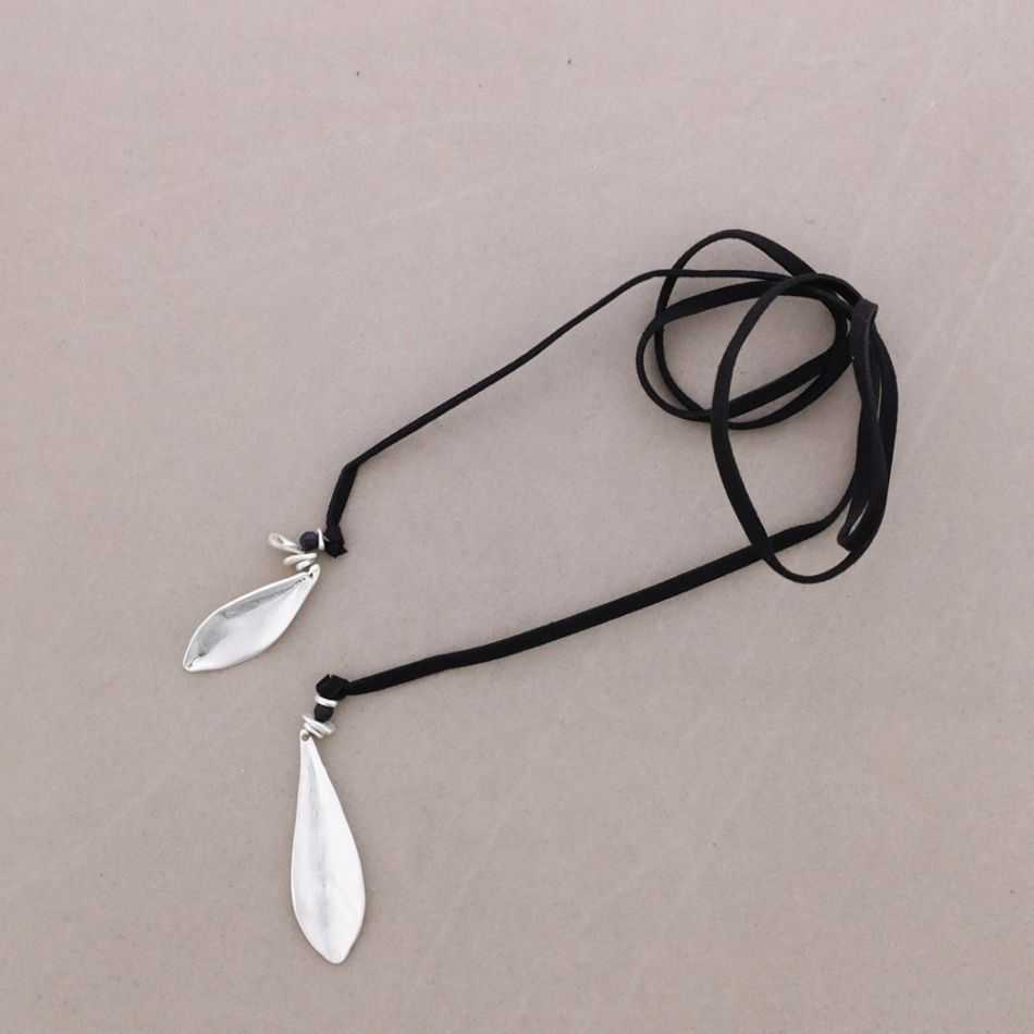 LONG OPEN LEAF METAL NECKLACE