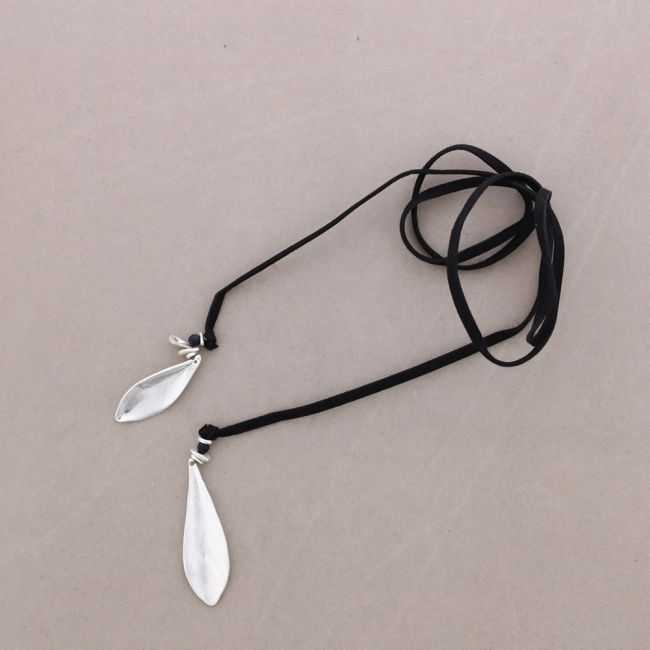 LONG OPEN LEAF METAL NECKLACE