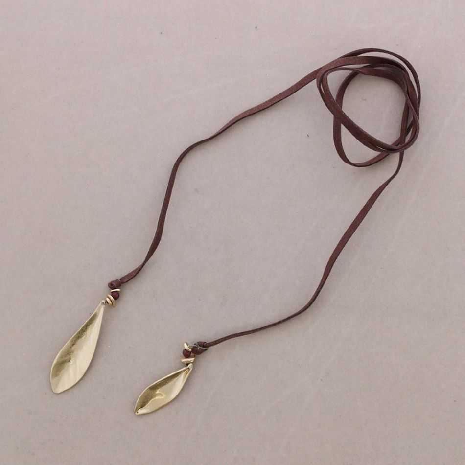 LONG OPEN LEAF METAL NECKLACE