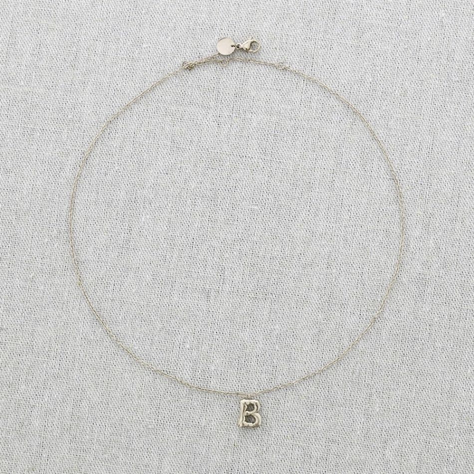 BAMBOO INITIAL B STEEL SHORT NECKLACE