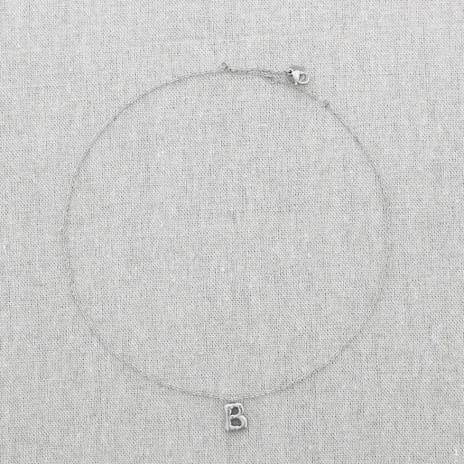 BAMBOO INITIAL B STEEL SHORT NECKLACE