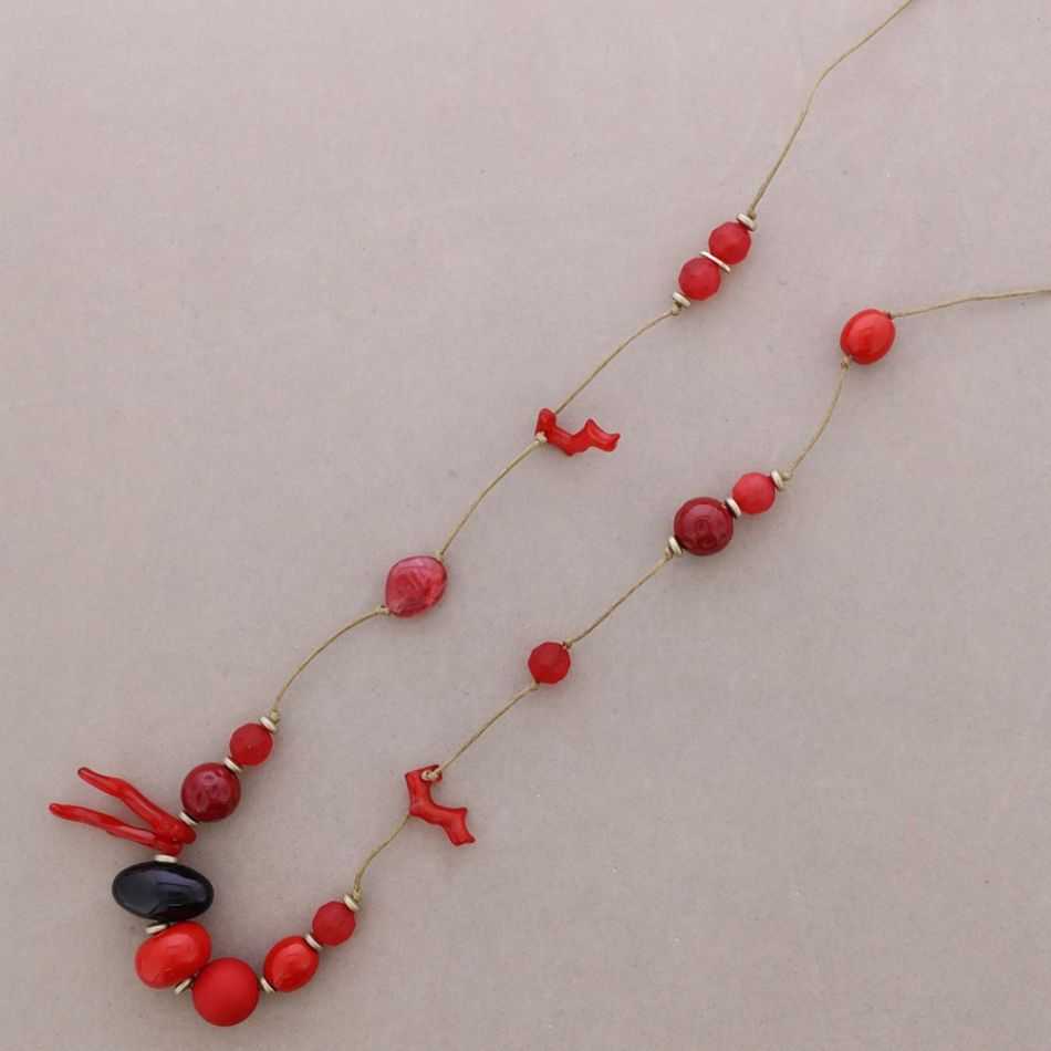 Long resin coral-bead necklace