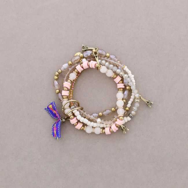 PULSERA 4 TIRAS CUENTAS METAL PIEDRAS
