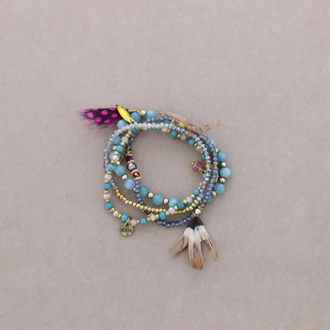 PULSERA 4 TIRAS CUENTAS METAL PIEDRAS