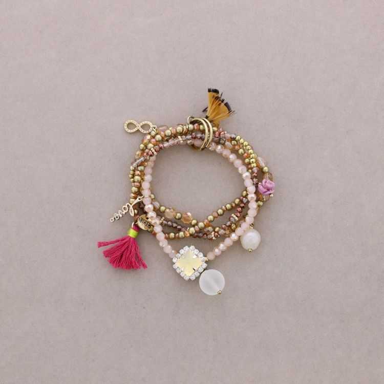 PULSERA 4 TIRAS CUENTAS METAL PIEDRAS