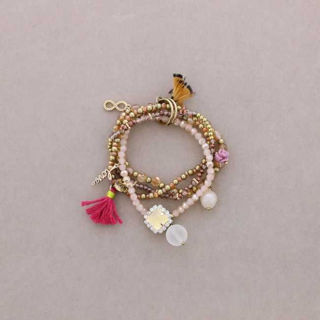 4-Strand Bracelet with Metal Beads and Stones