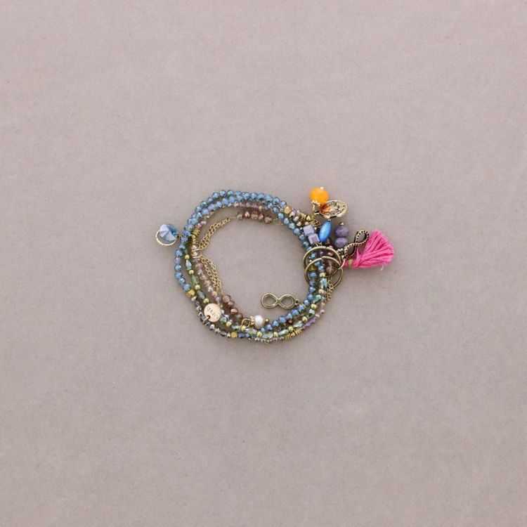 PULSERA 4 TIRAS CUENTAS METAL PIEDRAS
