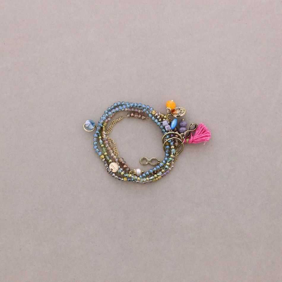 PULSERA 4 TIRAS CUENTAS METAL PIEDRAS