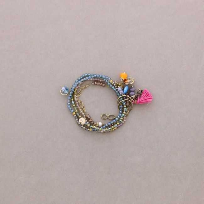 PULSERA 4 TIRAS CUENTAS METAL PIEDRAS