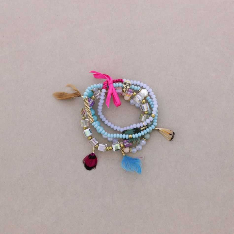 PULSERA 4 TIRAS CUENTAS METAL PIEDRAS