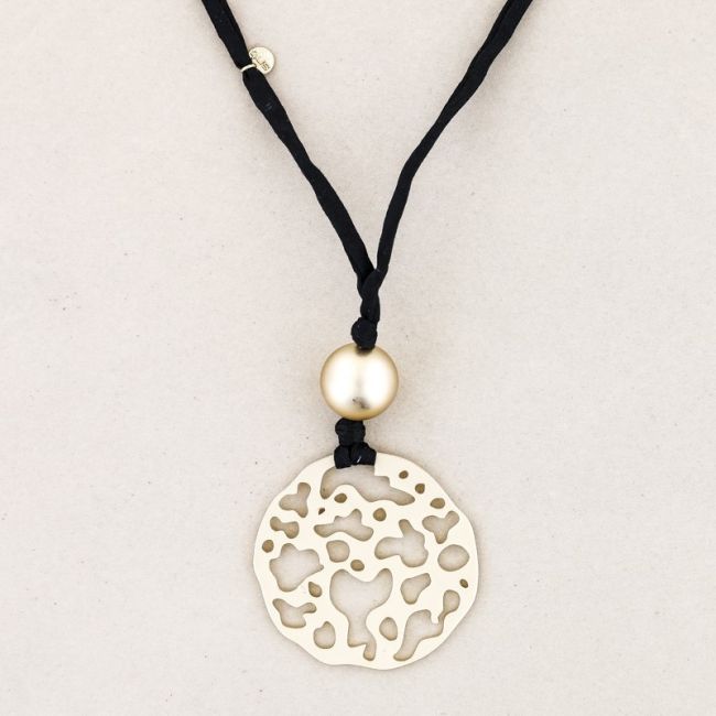 LONG NECKLACE PENDANT METAL FRETWORK MEDALLION