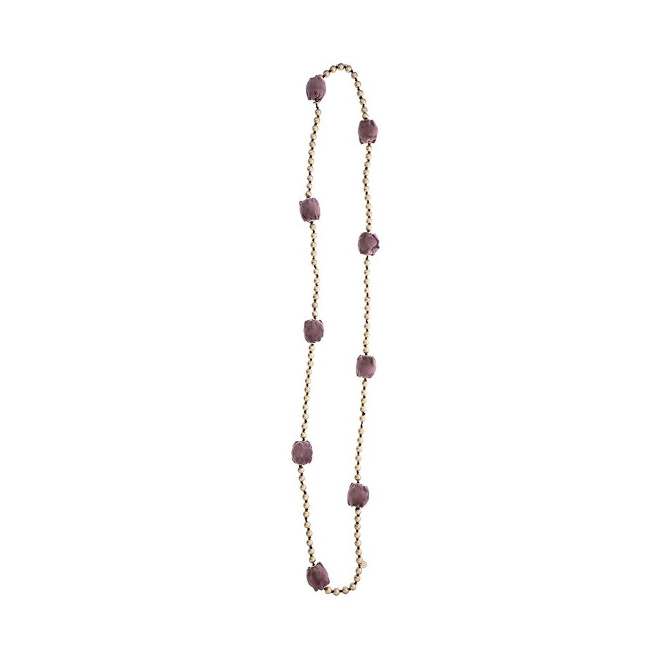 LONG VELVET BALL NECKLACE WITH IMITATION METAL BEADS