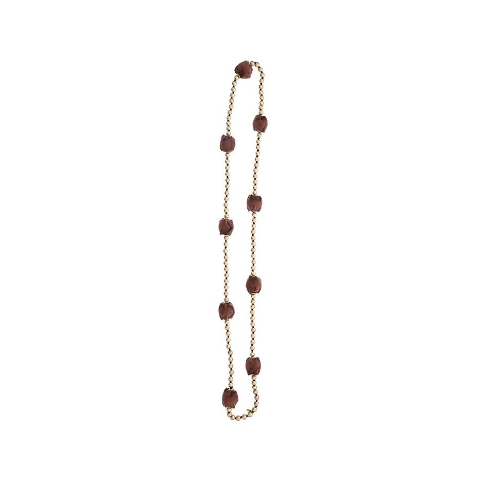 LONG VELVET BALL NECKLACE WITH IMITATION METAL BEADS
