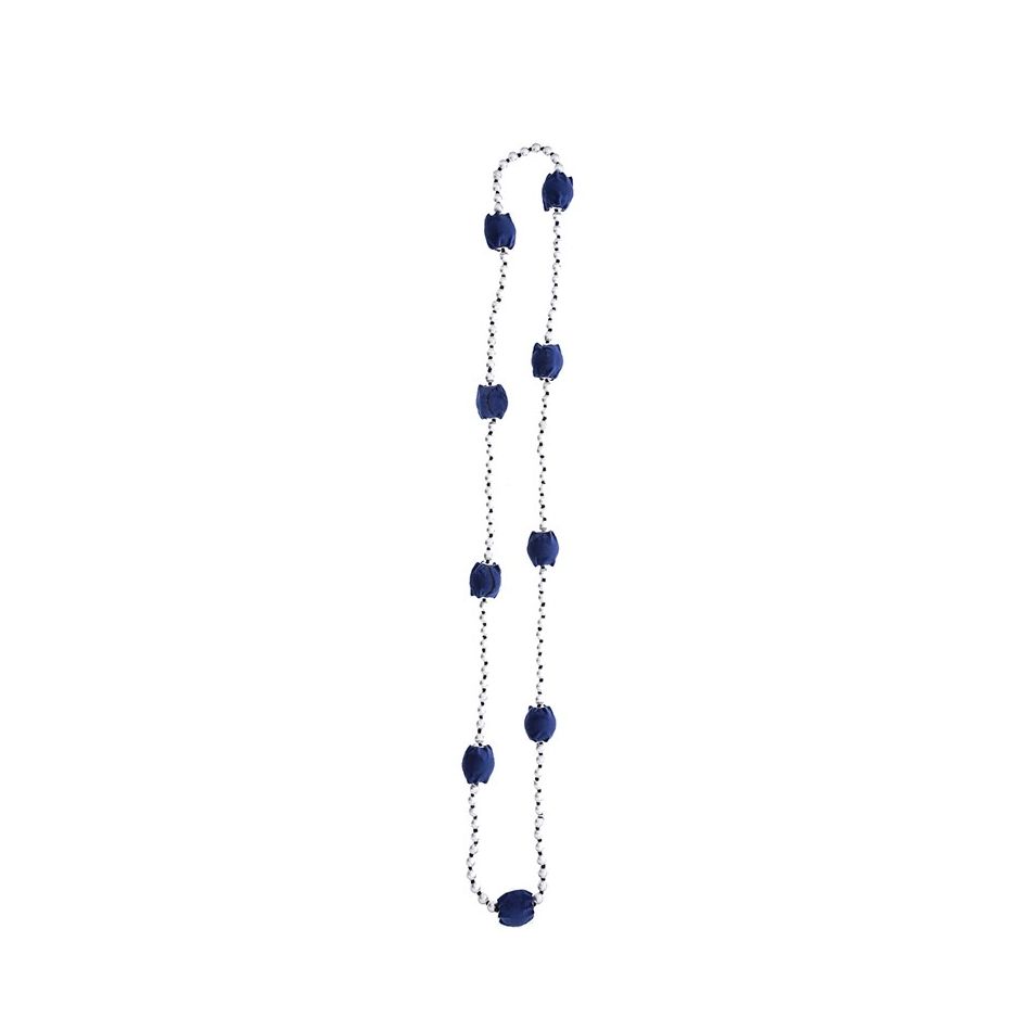 LONG VELVET BALL NECKLACE WITH IMITATION METAL BEADS