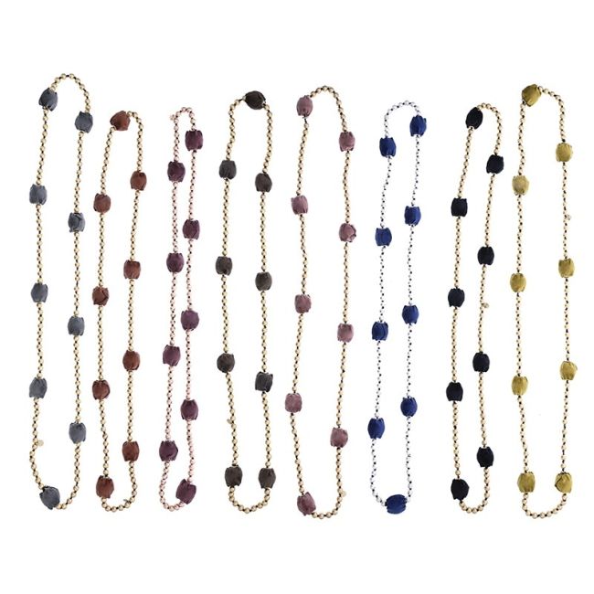 LONG VELVET BALL NECKLACE WITH IMITATION METAL BEADS